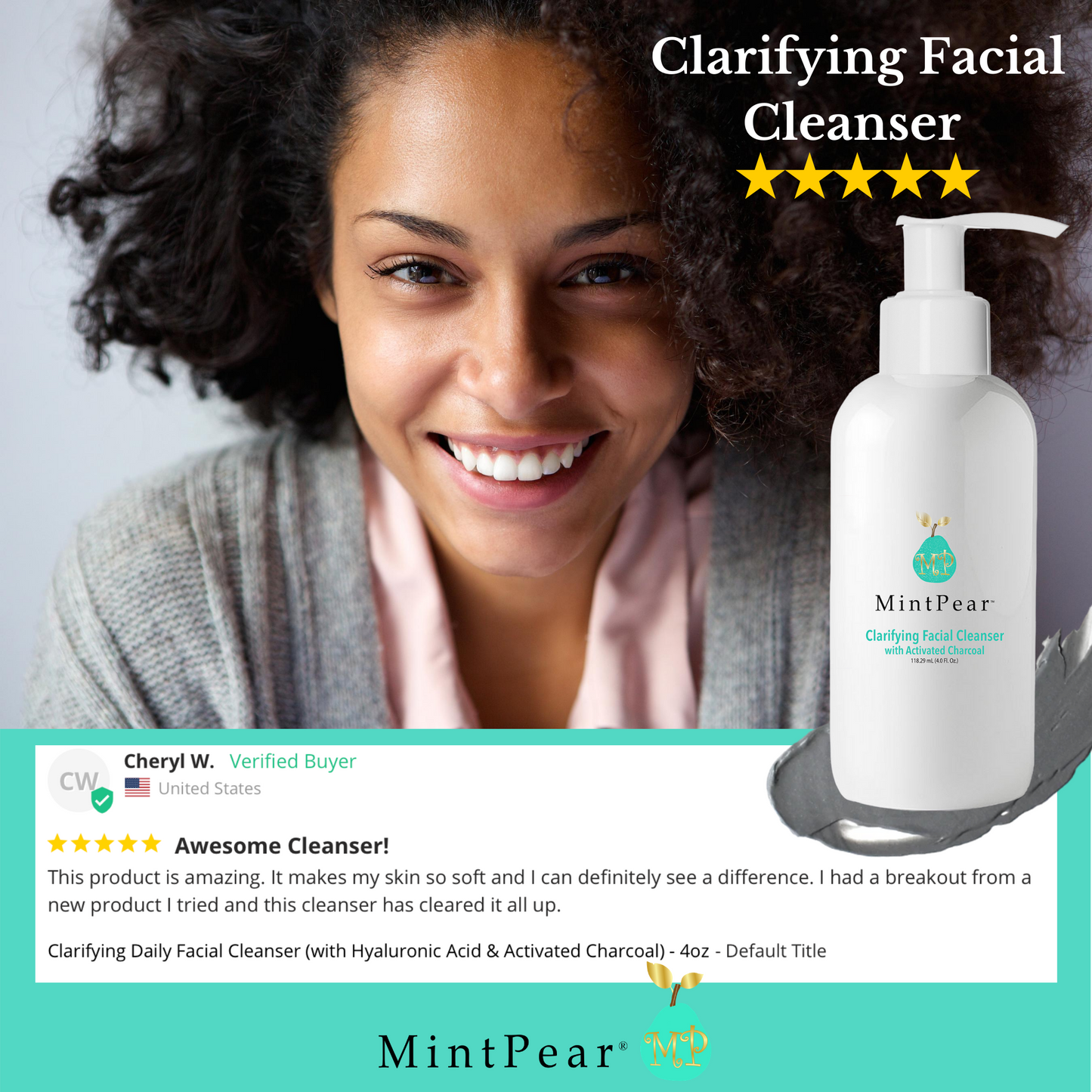Clarifying Daily Facial Cleanser (with Hyaluronic Acid & Activated Charcoal)